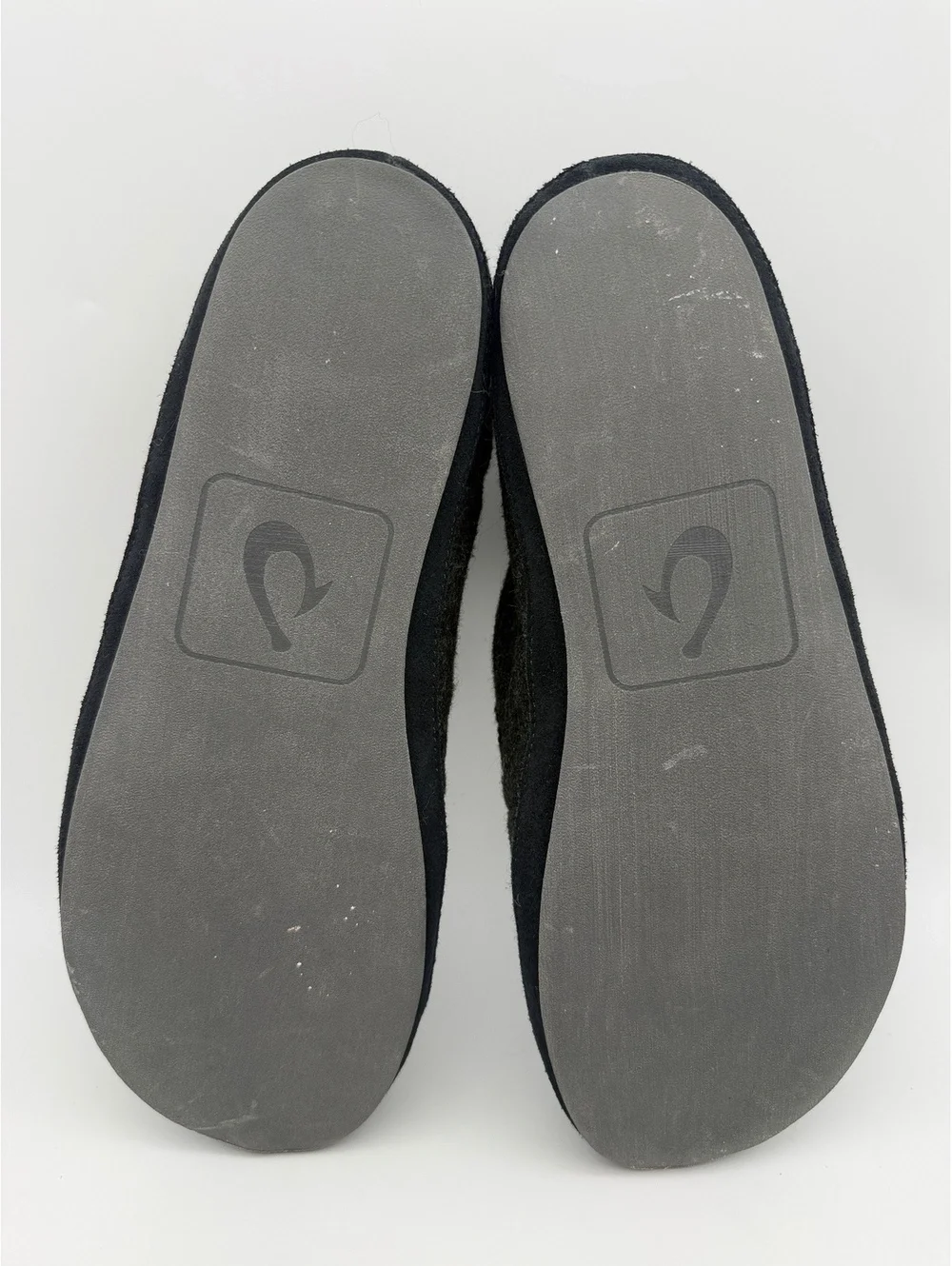 OluKai Moloa Hulu Men's Wool Slippers Black Shearling Lined Slip On Size 12